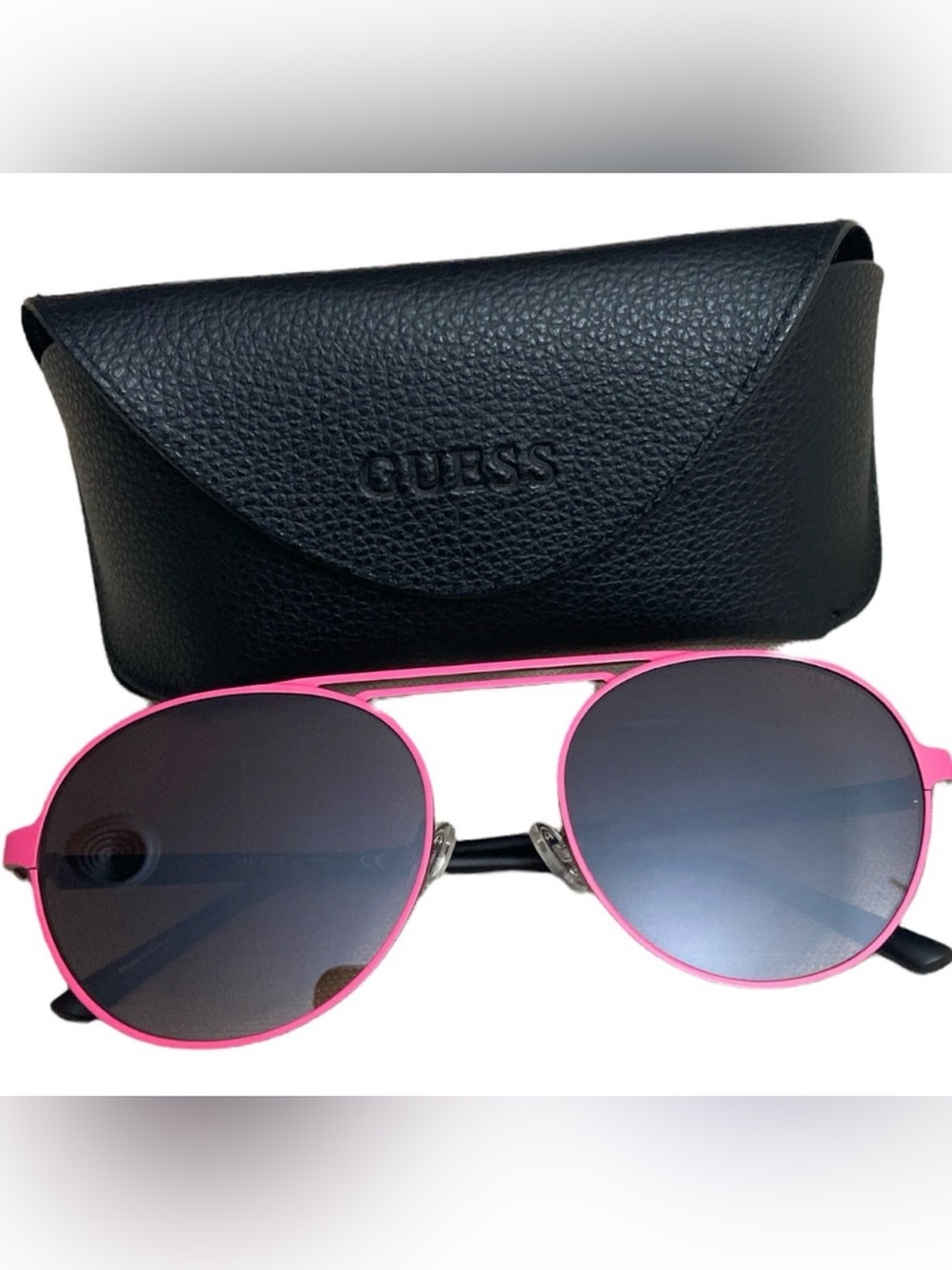 Guess Women’s Vintage Round Metal Pilot Sunglasses – Pink Mirrored New with Case